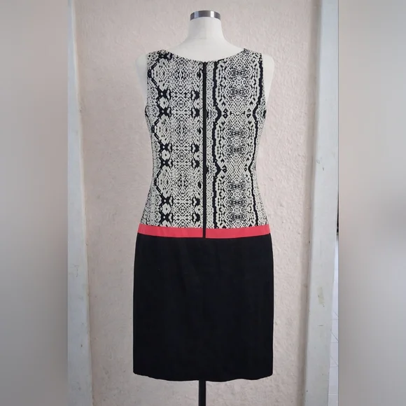 LOFT Black and White Midi Dress with Pink Trim - Picture 3 of 4